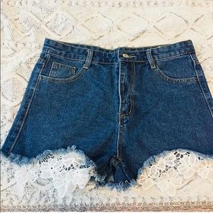 Denim Shorts with Lace Detailing